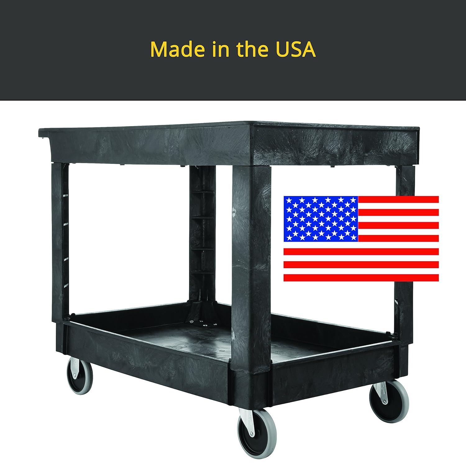 Rubbermaid Commercial Products 2-Shelf Utility/Service Cart, Small, Lipped Shelves, Standard Handle, 500 lbs. Capacity, for Warehouse/Garage/Cleaning/Manufacturing (FG9T6600BLA): Industrial & Scientific