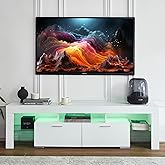 Nrizc White LED TV Stand for 75 Inch TV, High Gloss Entertainment Center with Storage Drawer, Console Table for Living Room, Bedroom