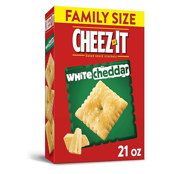 CHEEZ-IT BAKED SNACK CHEESE CRACKERS, WHITE CHEDDAR, FAMILY SIZE, 21 OZ BOX