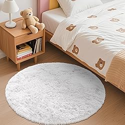 OLANLY White Round Rugs for Bedroom - Machine