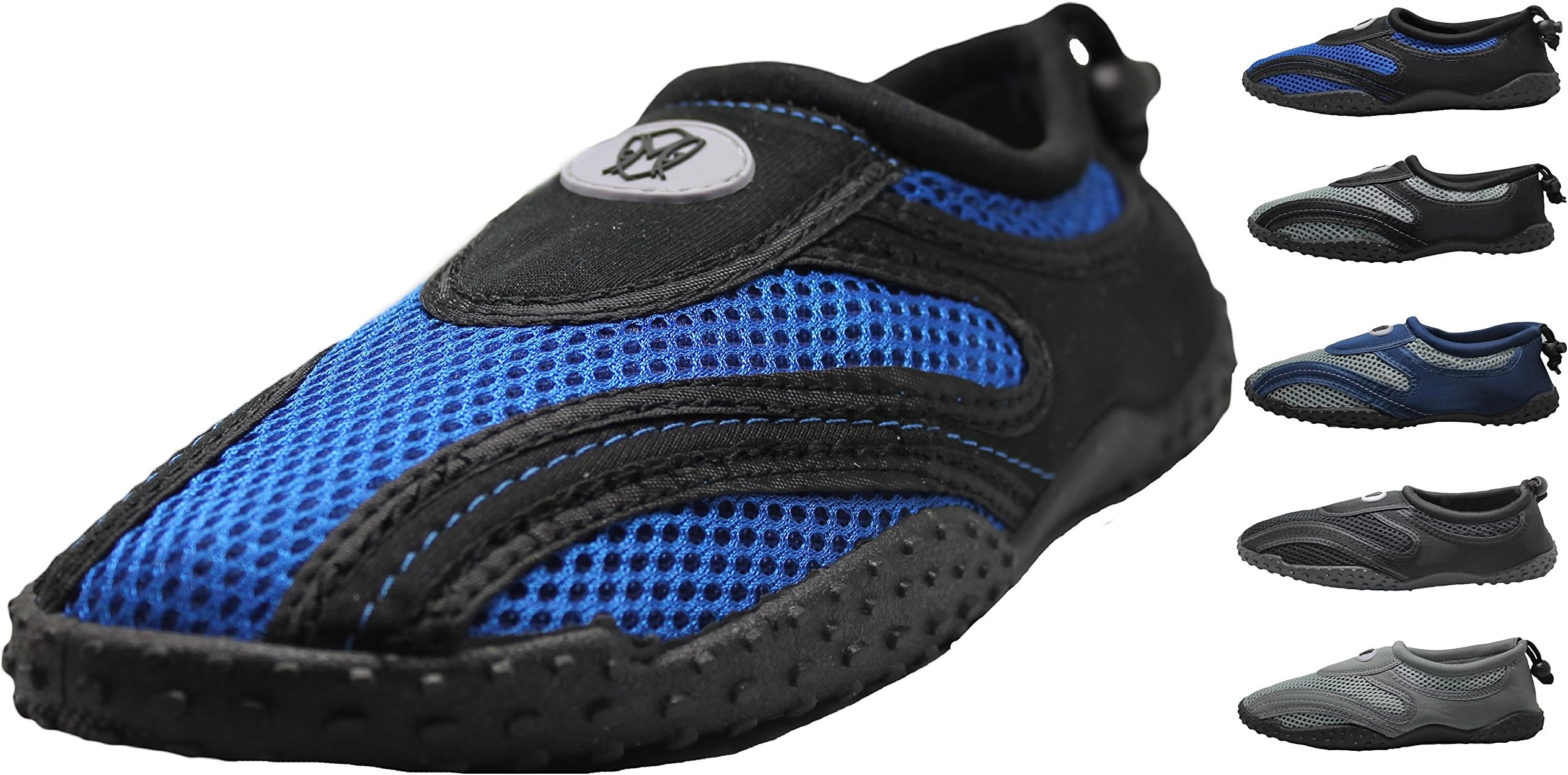 Greg Michaels Men's Water Shoes Aqua Slippers Yoga Exercise Socks With Drawstring Closure (9, Black/Royal Blue)