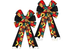 Moucuny 2 Pcs Black History Month Bow Wreath for Front Door Red Black Burlap African American Wreath Bows Kwanzaa Decoration Craft for Indoor Outdoor Emancipation Day Decor