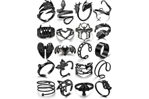 ÌF ME Black Gothic Vintage Rings Set - 20-30 PCS Cool Punk Jewelry with Snake, Butterfly, and Star Stacking Rings, Gift for Men, Women, Boys