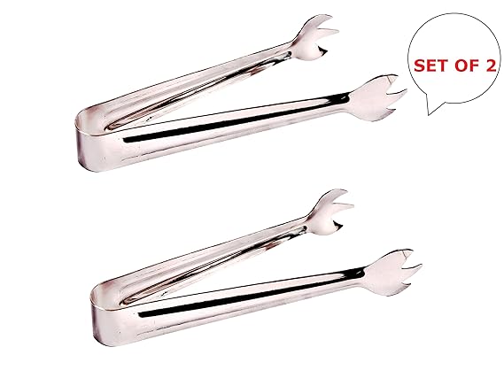 Stainless Steel Ice Tong | Bar Tools | Bar Accessories | Ice Picker -16 x 3 cm- Pack of 2