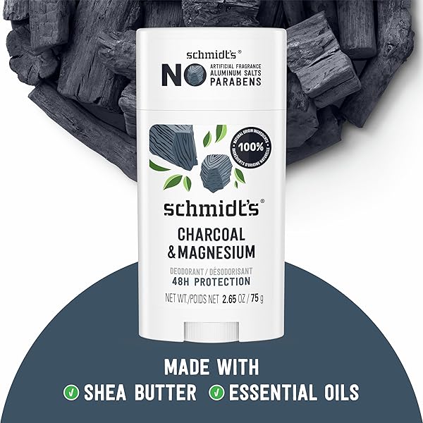 SCHMIDT’S ALUMINUM-FREE VEGAN DEODORANT CHARCOAL & MAGNESIUM WITH 24 HOUR ODOR PROTECTION, FOR WOMEN AND MEN, NATURAL INGREDIENTS, CRUELTY-FREE, 2.65 OZ