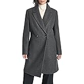 DKNY Women's Faux Wool Walker-length Double-breasted Coat – Long Tailored Winter Jacket