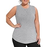COOTRY Plus Size Workout Tank Tops for Women Sleeveless Yoga Athletic Gym Running Shirts