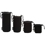 AmazonBasics Water Resistant Neoprene Camera Lens Accessories Protective Case - Set of 4, Black