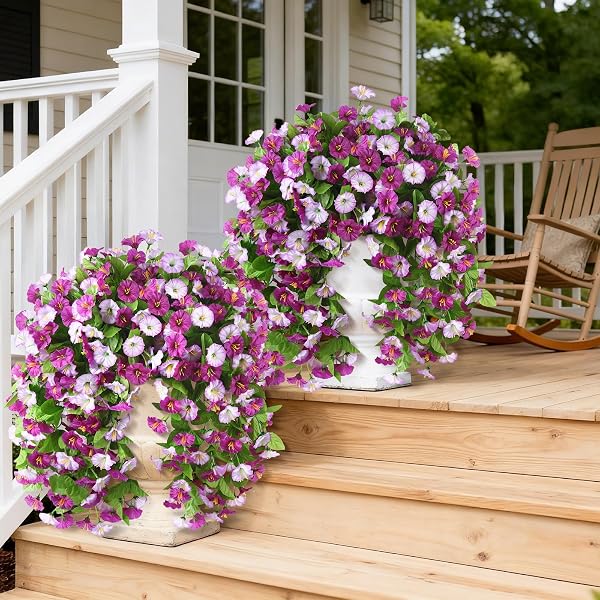 INQCMY ARTIFICIAL FLOWERS FOR OUTDOOR SPRING SUMMER DECORATION FAUX SILK MORNING GLORY FAKE HANGING FLOWERS UV RESISTANT LOOK REAL FOR HOME PORCH (ORCHID-2B)