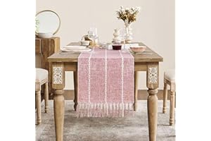 ZeeMart Farmhouse Table Runner, Rustic Table Runners 72 Inches Long, Linen Boho Table Runner, Braided Striped Dusty Pink Table Runner for Dining Party Holiday, 15x72 Inches, Braided Dusty Rose