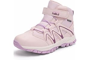 R CORD Kids Hiking Boots Kids Hiking Shoes Girls Hiking Boots Waterproof Non-Slip Girls Hiking Shoes for Outdoor Rugged Quick Closure Durable TPR Traction Outsole