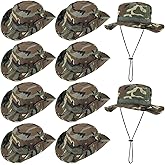 Xtinmee 10 Pcs Bucket Hat Bulk Wide Brim Boonie Hiking Fishing Safari Hat with Chin Strap for Women Men Adult Summer