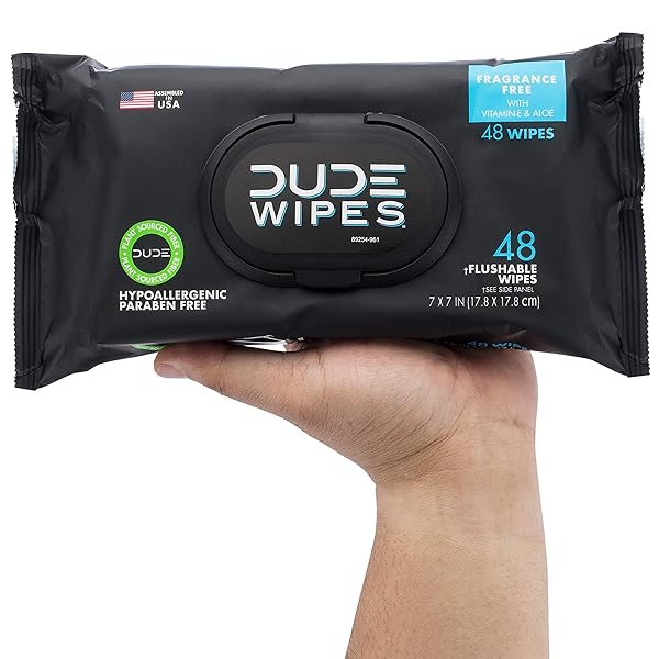 DUDE WIPES – FLUSHABLE WIPES – 6 PACK, 288 WIPES – UNSCENTED EXTRA-LARGE ADULT WET WIPES – VITAMIN-E & ALOE – SEPTIC AND SEWER SAFE