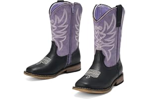 Rollda Boys Cowboy Boots Girls Cowgirl Boots Kids Western Square Toe Boots for Toddler/Little Kid/Big Kid