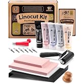Bobblebro Linocut Kit for Printmaking, Stamp Making Kit with 4 Color Ink | Block Printing Kit, Stamp Carving Kit, Linoleum Blocks, Block Printing Ink, Linocut Tools, Adult DIY Halloween Gift