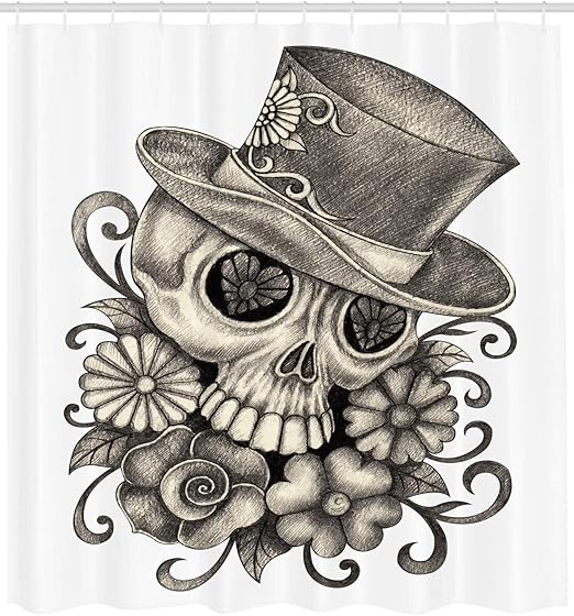 Amazon Com Ambesonne Day Of The Dead Shower Curtain Sketch Of Mexican Spanish Festive Celebration Skull Head Flowers Fabric Bathroom Decor Set With Hooks 105 Inches Extra Wide Dimgrey And White Home