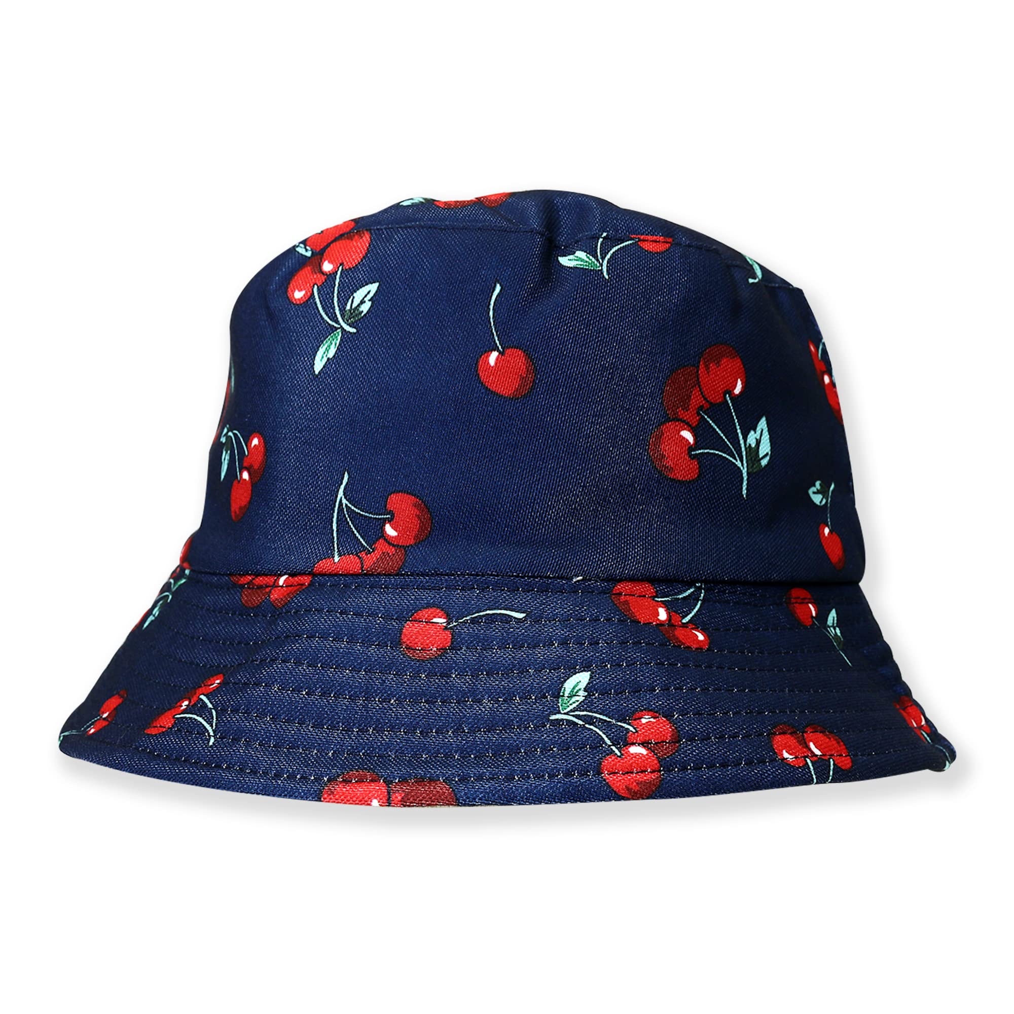 Robelli Unisex Reversible Summer Bucket Hat - Fun Festival Colourful Designs (BH21 NAVY/RED CHERRY REPEAT) — image 1