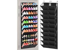 UVIAHOMI 30 Pairs Over the Door Shoe Organizer, Clear Pockets Hanging Shoe Storage for Closet, 10-Tier Door Shoes Rack Storage, Handing Shoes Holder Fit All the Family's Sneakers, Boots, Heels, Black
