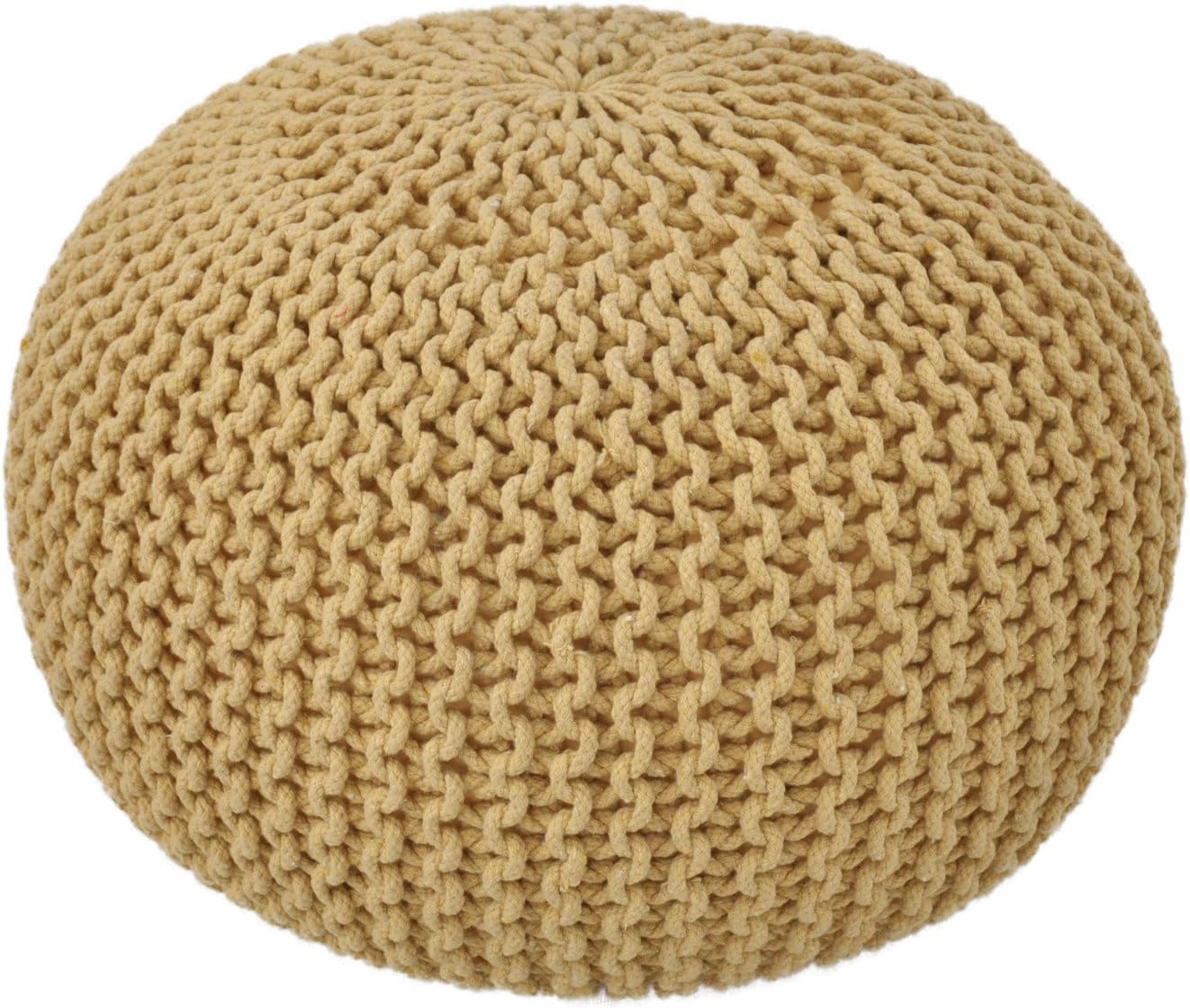 AHOC 40cm Yellow Handmade Knitted Moroccan Large Round Pouffe Footstool Chunky Hand Knit Pouf Foot Stool Contemporary Living Room Cushion Seat (40cm, Yellow)