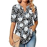 Anyally Womens Summer/Spring Puff Short Sleeve Tops Dressy Casual V-Neck T-Shirts Cute Blouse for Work