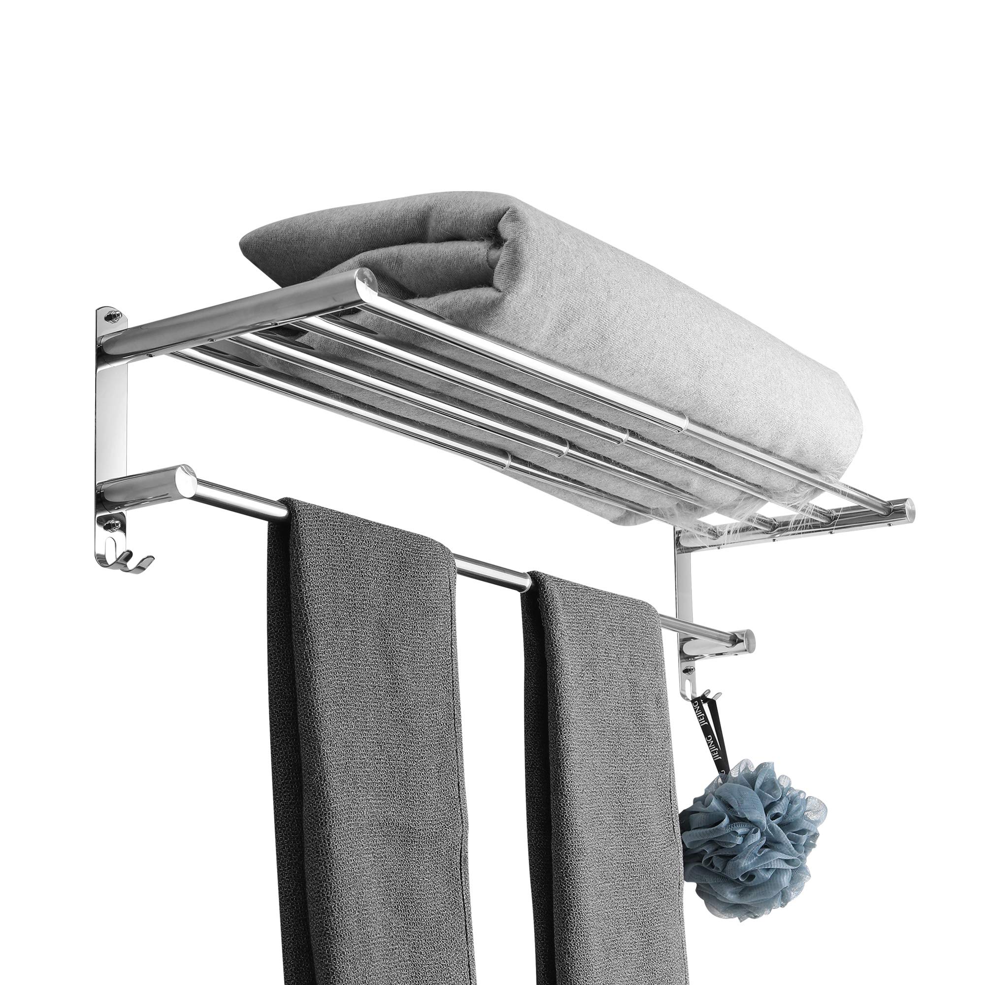 Towel Rail Extendible 43-78 cm Stainless Steel No Drilling Towel Rail Wall Shelf Suitable for Bathroom Kitchen Bath Towel Holder (2-Layer Shelf)