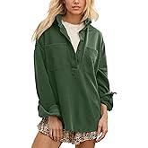 Locachy Women's Casual Oversized Polo Sweatshirt Lapel Long Sleeve Button Pullover Tops Fashion Outfits Clothes Dark Green L