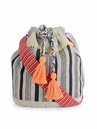 The House of Tara Handloom Fabric Crossbody Shoulder Bucket Bag HTB 08