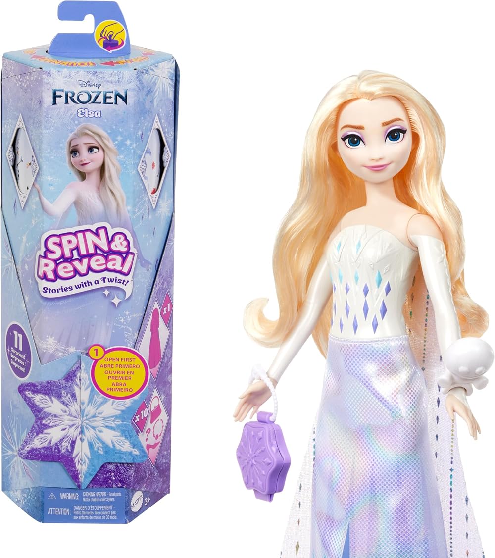 Mattel Disney Frozen Elsa Spin & Reveal Doll Set with 11 Surprises