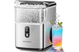 EUHOMY Nugget Ice Maker Countertop, Ready in 7 Mins, 34Lbs/24H Pebble Ice Maker Machine, Self-Cleaning Countertop Sonic Ice Makers with Ice Scoop&Basket, Pellet Ice Maker for Home, Stainless Steel
