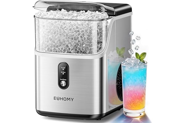 EUHOMY Nugget Ice Maker Countertop, Ready in 7 Mins, 35Lbs/24H Pebble Ice Maker Machine, Self-Cleaning Countertop Sonic Ice Makers with Ice Scoop&Basket, Pellet Ice Maker for Home, Stainless Steel