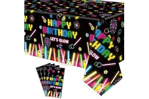 DVAORC 4 Pack Glow Party Table Covers Neon Party Tablecloth 51x86 Inch Glow Party Tablecloth Neon Glow Table Cover Glow in The Dark Birthday Party Table Cloth Black Light Table Cloths Let's Glow Tablecloth
