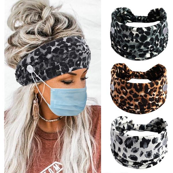 Armorfish Stirnband Mit Knöpfen Für Masken – 2 Gedrehte + 2 Breite Bänder, Elastisch, Für Frauen & Pflegekräfte