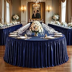 17ft Length Glitter Navy Blue Table Skirt for 8ft
