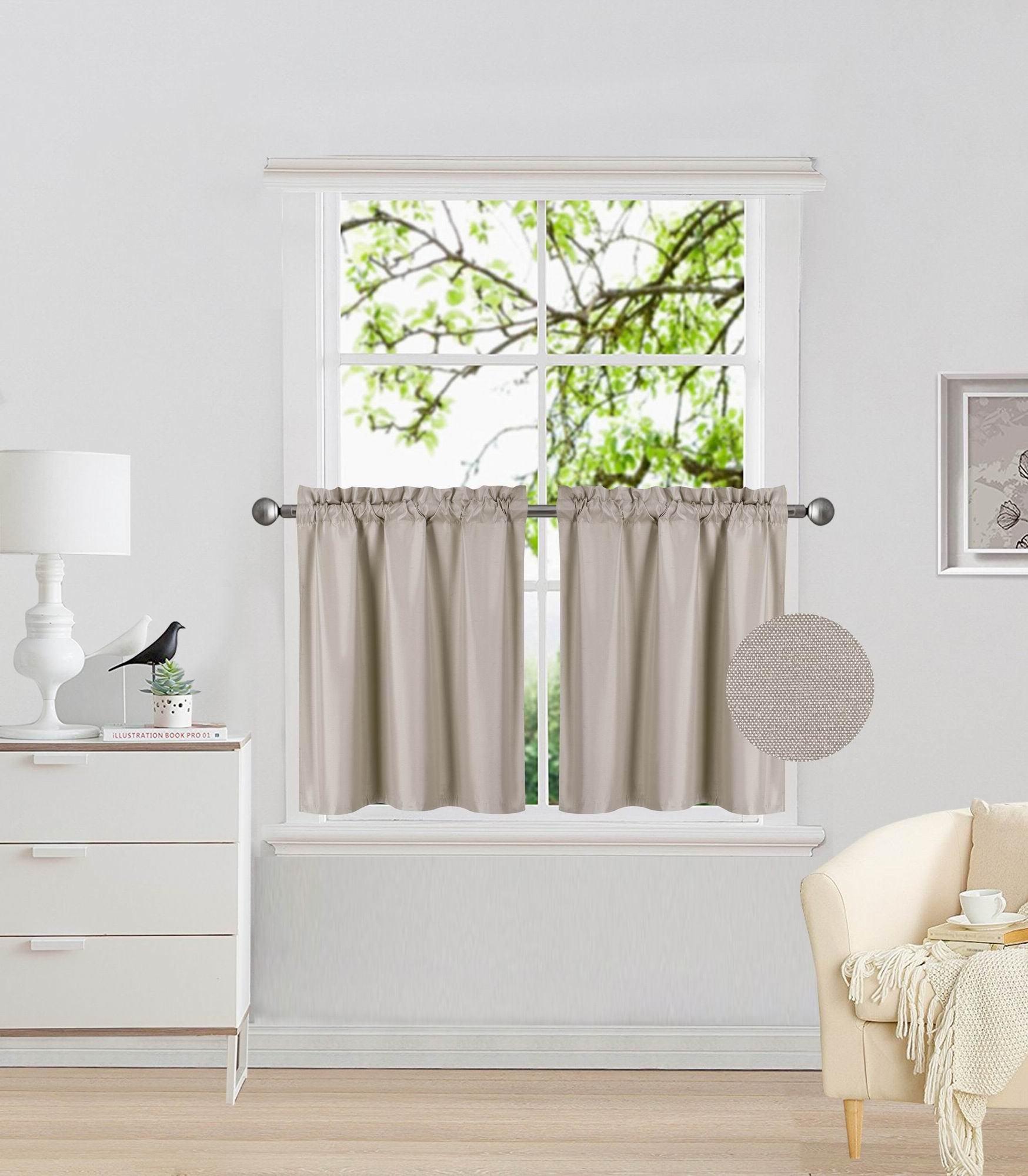 Elegant Home 2 Panels Tiers Small Window Treatment Curtain Insulated Blackout Drape Short Panel 28" W X 24" L Each for Kitchen Bathroom or Any Small Window # R16 (Taupe)