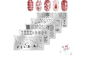 JERCLITY 6pcs Christmas Nail Stamping Plate Nail Art Stamping Kit Snowflake Christmas Tree Snowmen Lace Image Plates Christmas Nail Stamping Plates for Nails