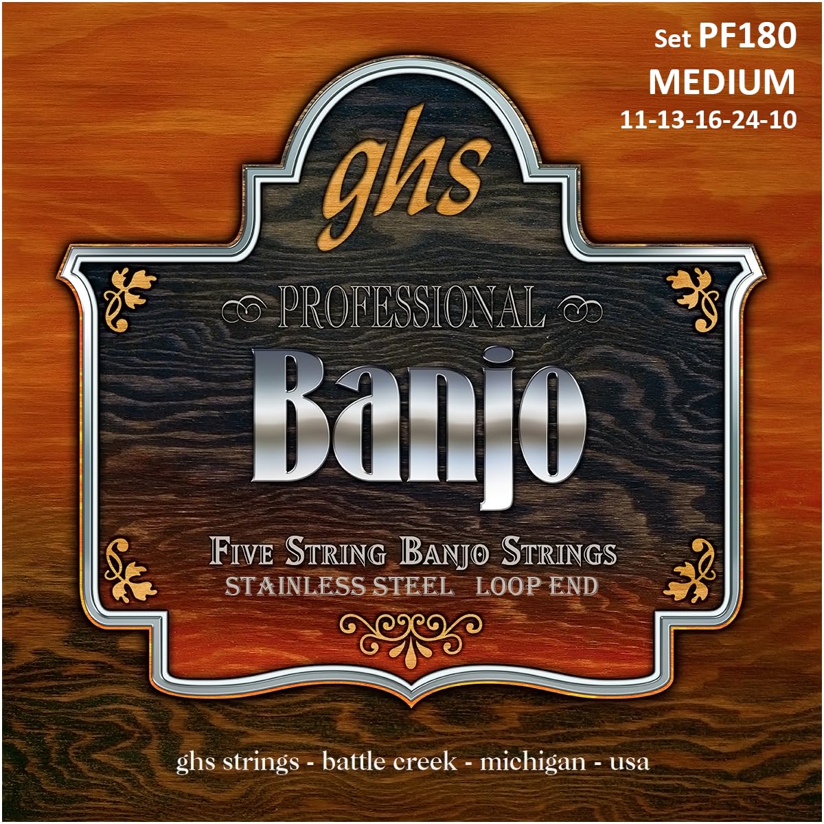 GHS BANJO - Stainless Steel String Set - 5-String - PF180 - Medium