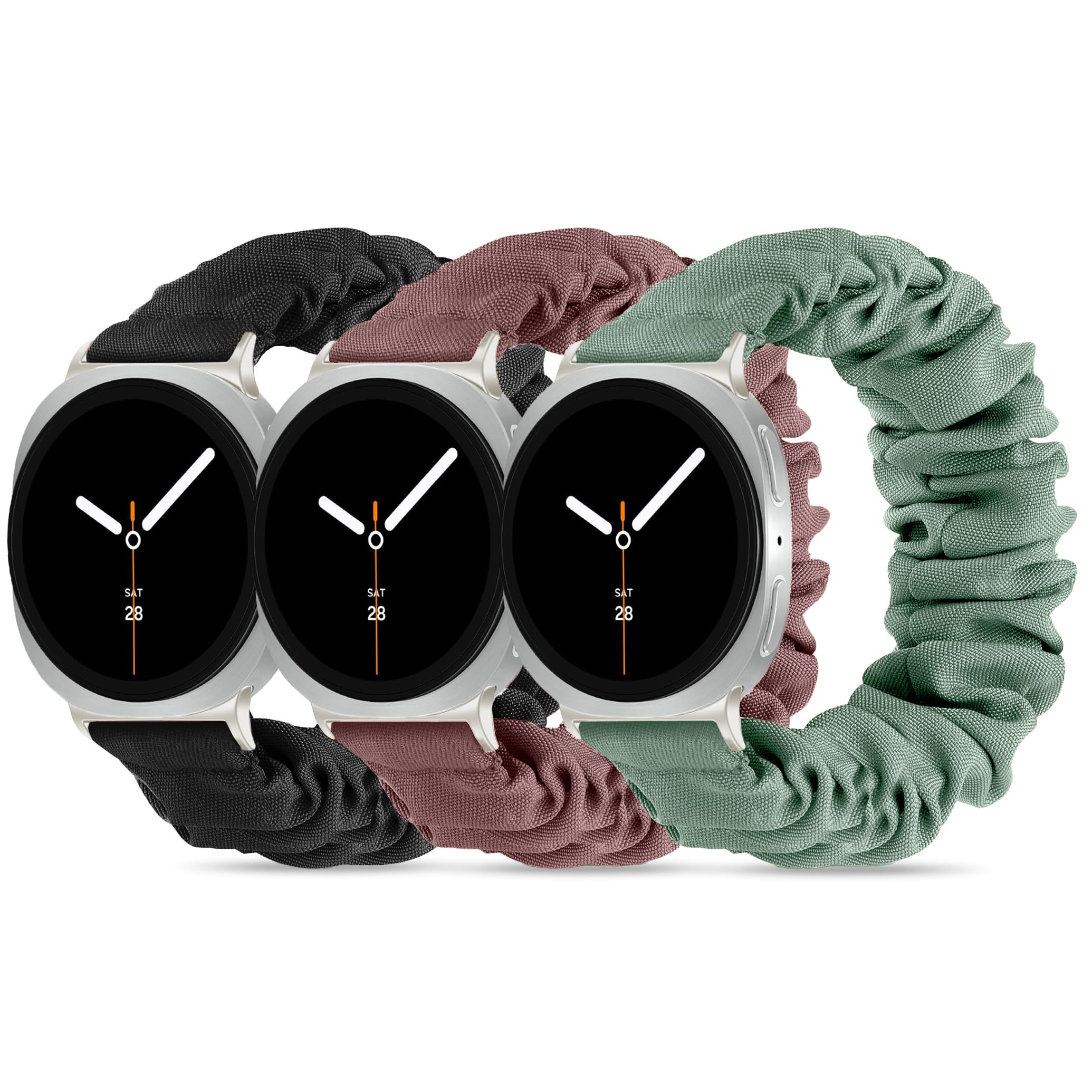 Compatible with Samsung Galaxy Watch 8 Band 40mm 44mm/Galaxy Watch 8 Classic 46mm, Stretchy Scrunchie Cute Elastic Fabric Nylon Bands（3-Pack ） Women