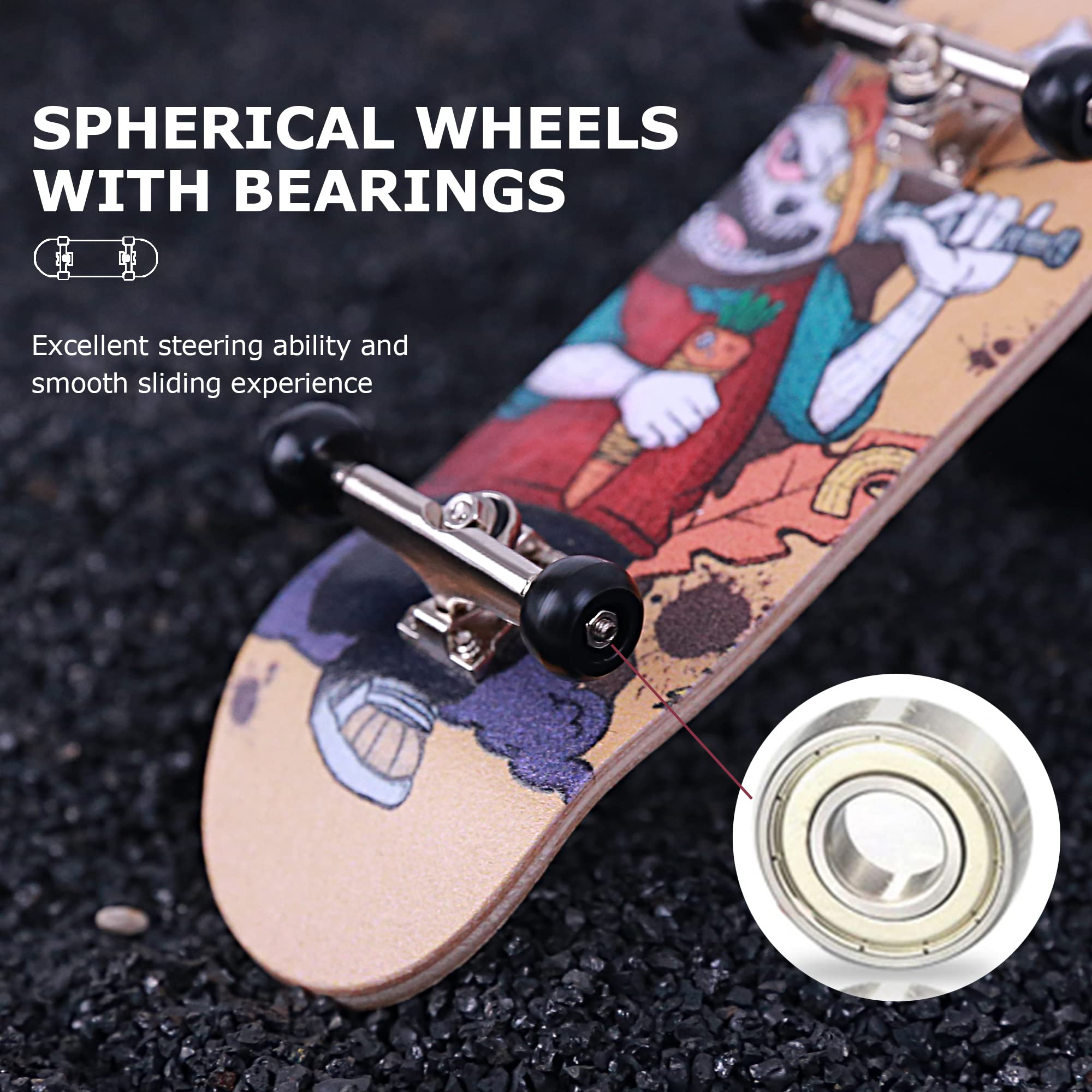 Professional Complete Wooden Fingerboard 32/34mm 5-Ply Maple Finger Skateboard with Upgraded Components (Captain-M)