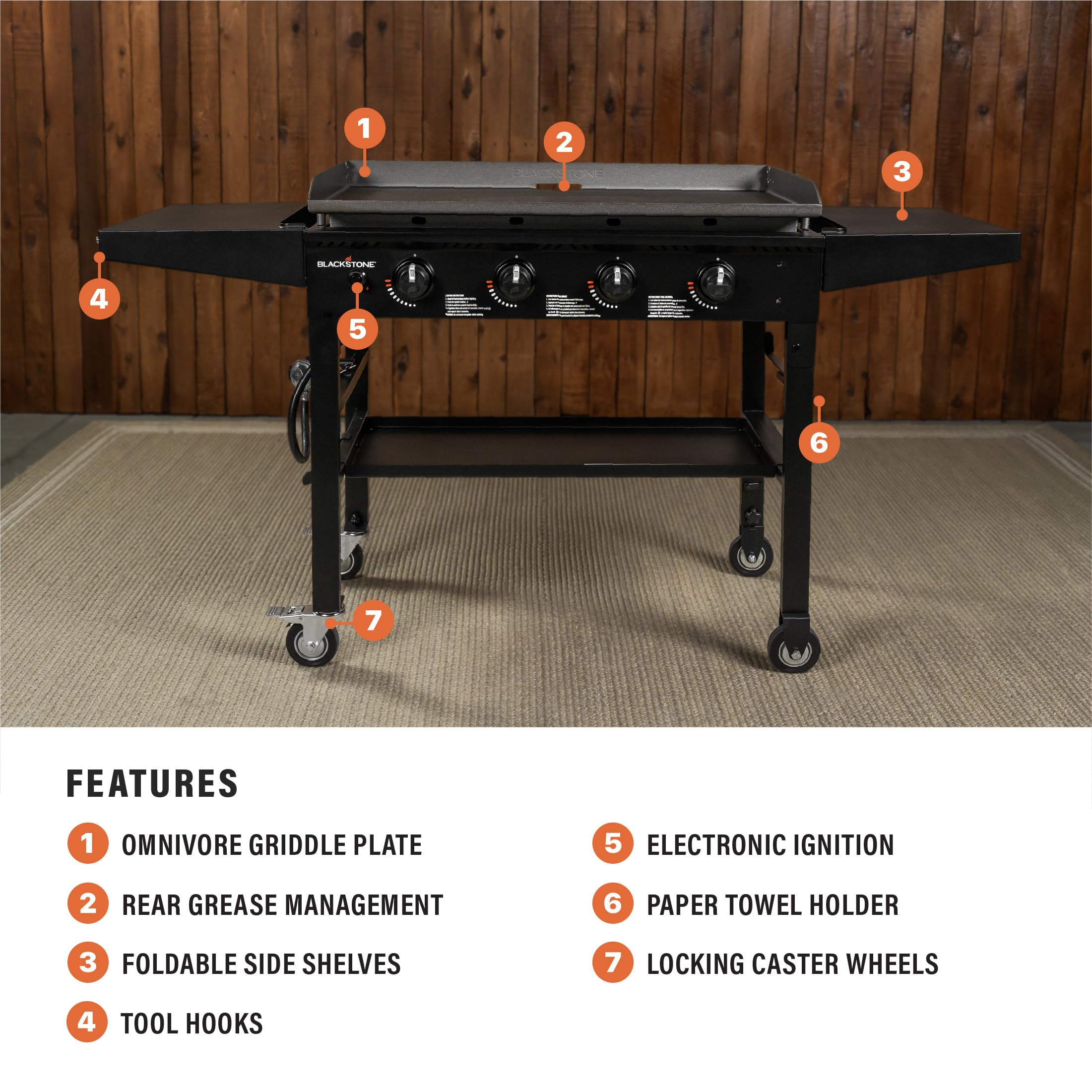 Blackstone 1554 36” Omnivore Griddle with Folding Side Shelves, Powder Coated Steel, Black