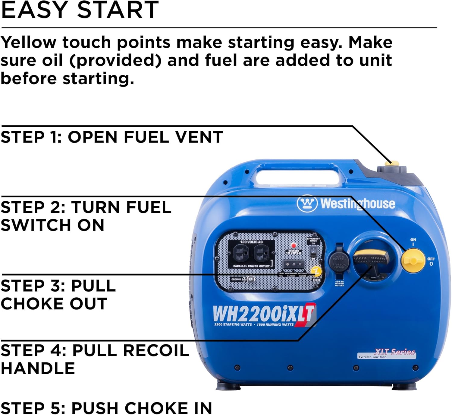Westinghouse WH2200iXLT Super Quiet Portable Inverter Generator 1800 Rated & 2200 Peak Watts, Gas Powered : Garden & Outdoor