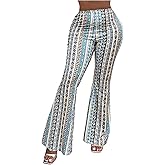 Floerns Women's Plus Size Bohemian Bell Bottom Pants Mid Rise Casual Bootcut Trousers