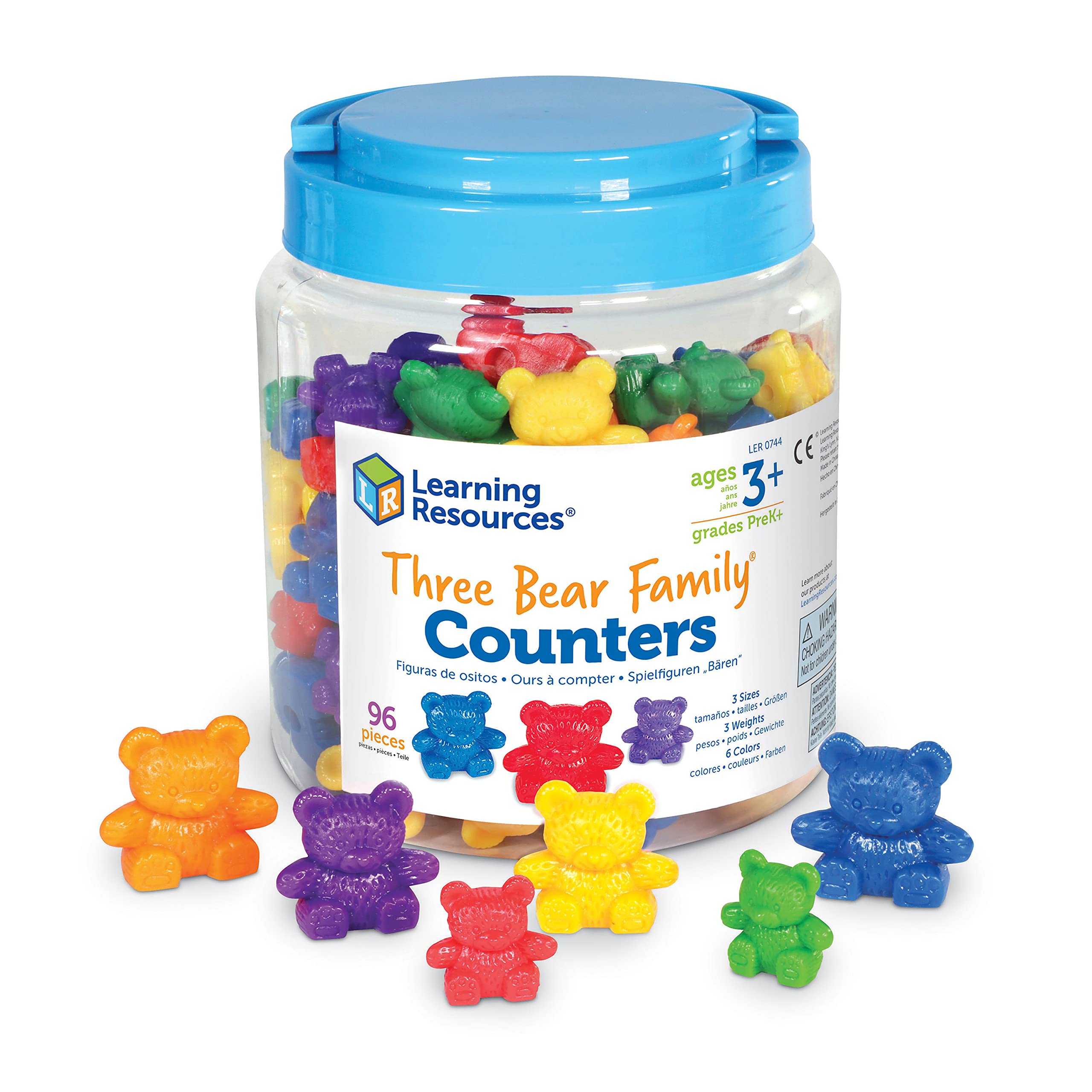 Learning Resources The Original Three Bear Family Basic Six Colour Rainbow Counter Set (Set of 96) Compare Bears Maths Counters, Classroom Maths Supplies to Compare Size, Blue,green,orange,purple,red