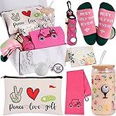 SAIWEILAI ONLINE 12 Pieces Golf Gifts for Women Golfers Christmas Gifts Set with Funny Golfing Can Glass Socks Towel Makeup Bag Hat Clip Bag Ball and Tee Holder