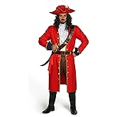 Spooktacular Creations Mens Pirate Captain Costume Set, Red Deluxe Captain Outfit for Adult Halloween Dress Up Party Cosplay
