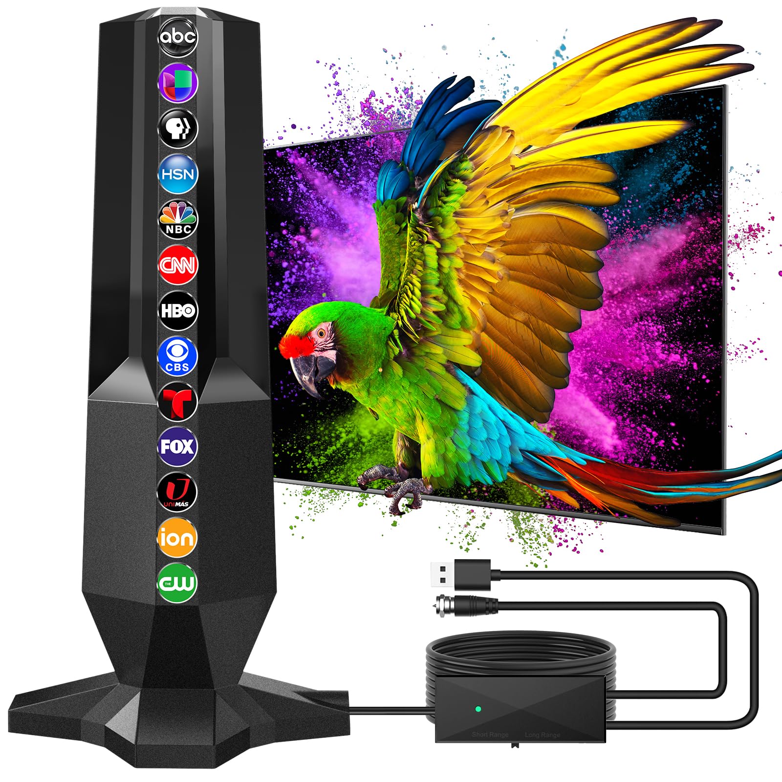 Photo 1 of 2025 TV Antenna Indoor,Antennas for Local Channels with Signal Booster,Digital Antenna for Smart TV with 1900+ Miles Long Range,Portable Antenna Support 8K 4K 1080p TVs-HDTV Antennas 30ft Coax Cable