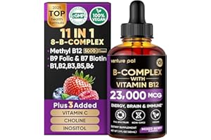 Venture Pal Vitamin B Complex Liquid Drops, B12 Methylcobalamin | B9 Folic | B1,B2,B3,B5,B6,B7 - Vitamin C, Choline, Inositol, Immune & Energy Metabolism, Brain & Heart Support