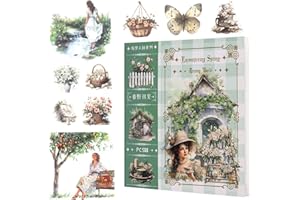 YagCu Garden Journal Stickers, 50 Sheets Washi Junk Journaling Sticker Book, Scrapbook Supplies, Watercolor Scrapbooking for 