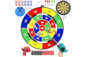 29" Large Dart Board for Kids, Double-Sided Dart Board with Sticky Balls, Darts,Foam Darts, Shooting Games with 2 Dinosaur To