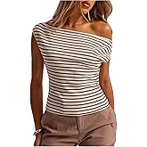 SOLY HUX Women's Striped Off The Shoulder Tops Summer Sleeveless Fitted Going Out T Shirts