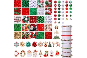 YAHPERN 2400PCS+ Christmas Beads for Jewelry Making, Enamel Christmas Charms Bulk, Red Green Christmas Clay Rhinestone Crystal Acrylic Loose Beads Letter Spacer Beads for Bracelet Necklace Making DIY Crafts